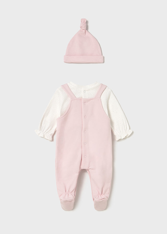 Mayoral Newborn Baby Girls Rose Pink Soft Dungarees And Hat Set