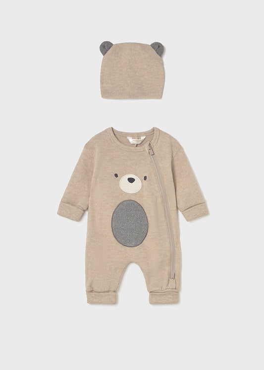 Mayoral Baby Boys Oat Bear Long Bodysuit With Hat