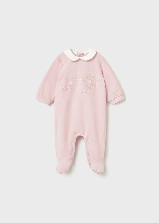 Mayoral Newborn Baby Girls Rose Pink Velour Onesie