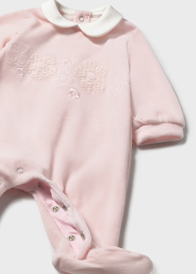Mayoral Newborn Baby Girls Rose Pink Velour Onesie