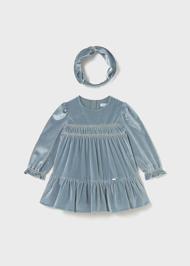 Mayoral Baby Girls Blue bell Velvet Dress With Hairband