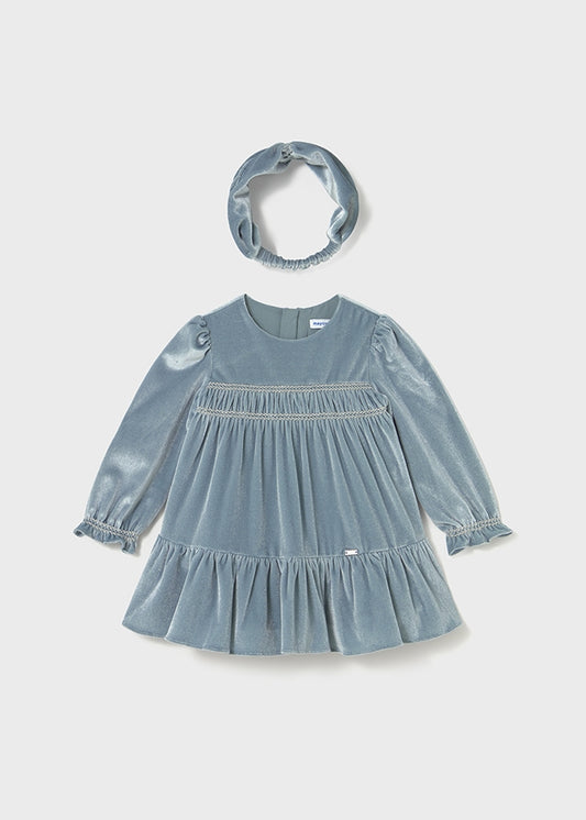 Mayoral Baby Girls Blue bell Velvet Dress With Hairband