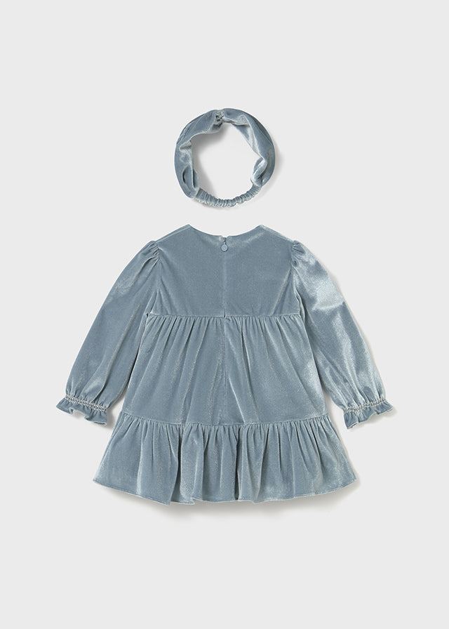 Mayoral Baby Girls Blue bell Velvet Dress With Hairband