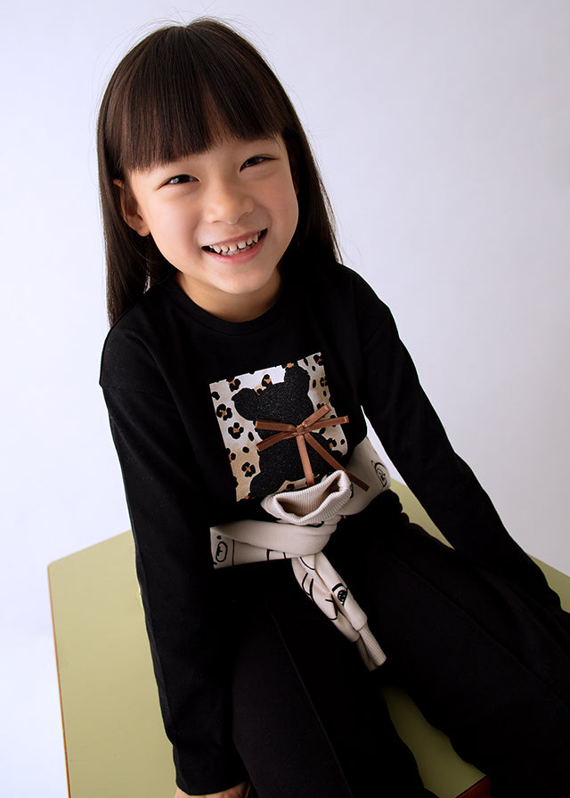 Mayoral Girls Long Sleeve Black Bear T-Shirt