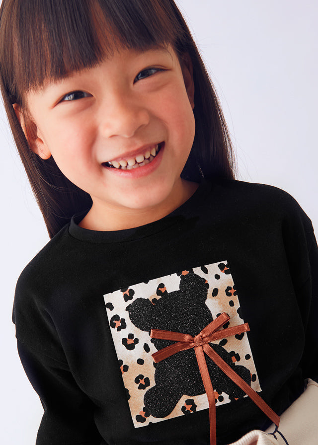 Mayoral Girls Long Sleeve Black Bear T-Shirt