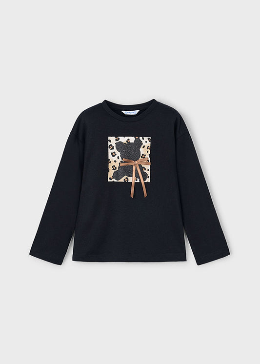 Mayoral Girls Long Sleeve Black Bear T-Shirt