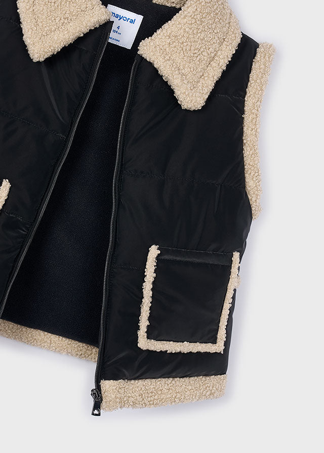 Mayoral Girls Black Fur Gilet