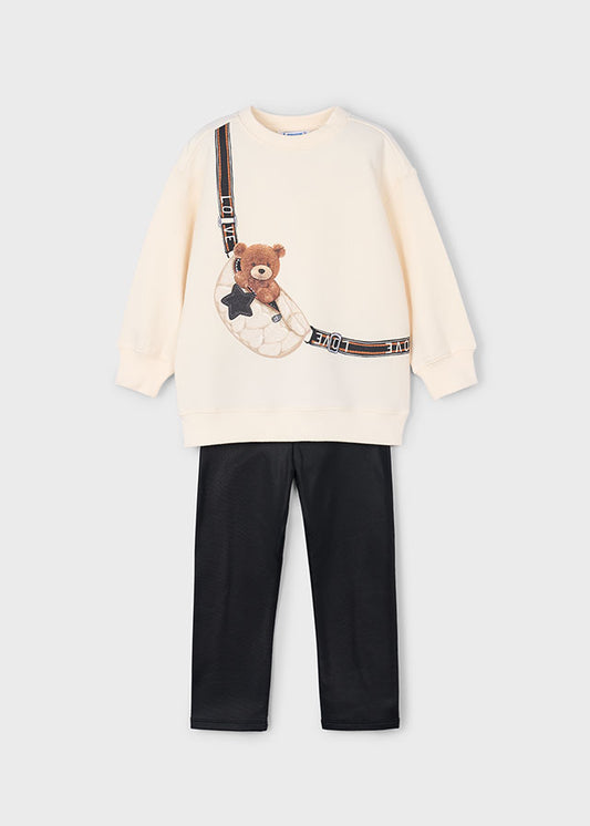 Mayoral Girls Beige Love Jumper With Black Leggings Set