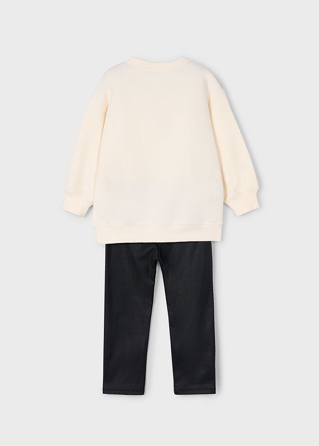 Mayoral Girls Beige Love Jumper With Black Leggings Set