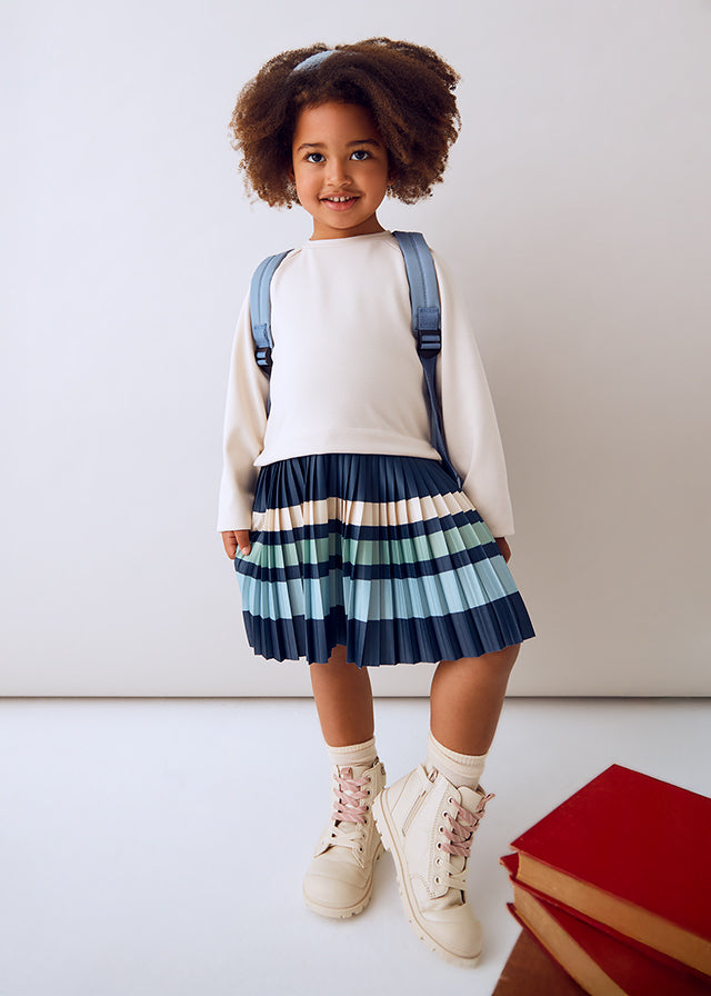 Mayoral Girls Sand Pleated Stripes Jumper Dress