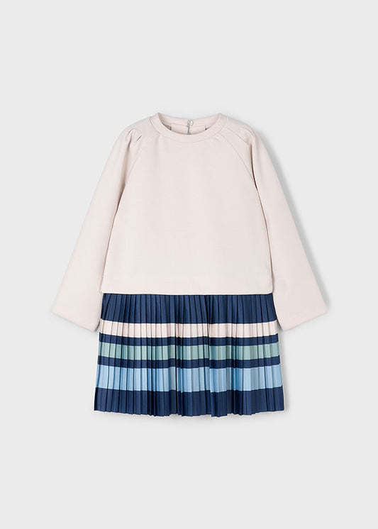 Mayoral Girls Sand Pleated Stripes Jumper Dress