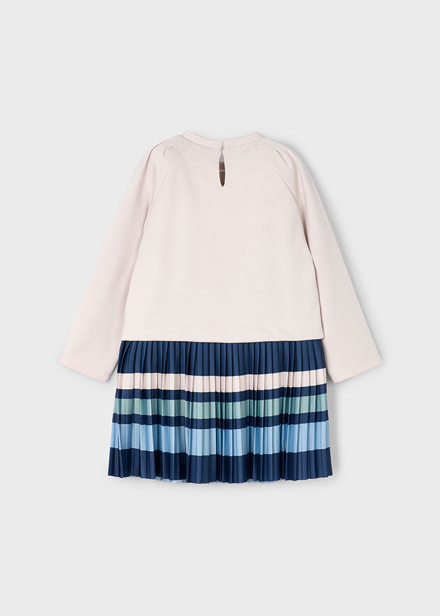 Mayoral Girls Sand Pleated Stripes Jumper Dress
