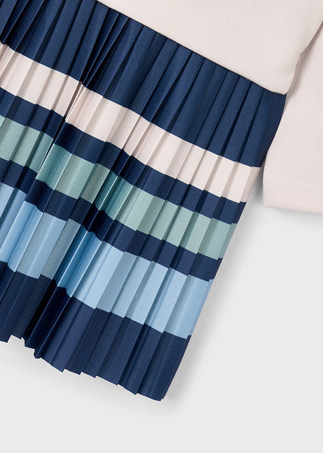 Mayoral Girls Sand Pleated Stripes Jumper Dress