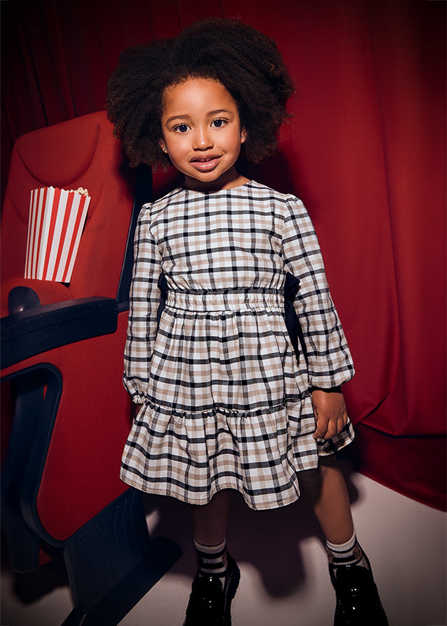 Mayoral Girls Black Plaid Dress