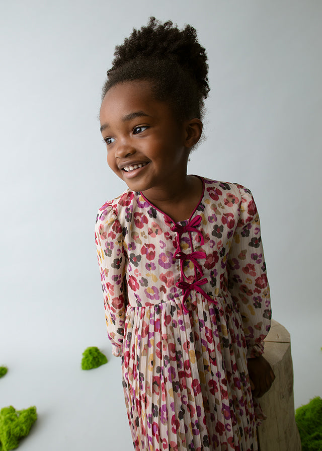 Mayoral Girls Cherry Flower Print Pleated Dress