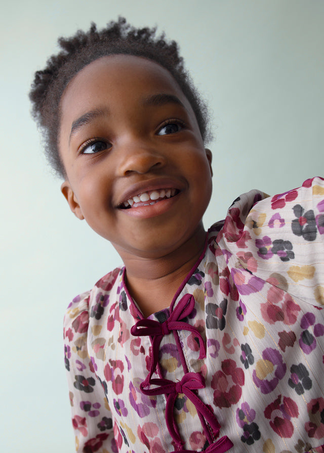 Mayoral Girls Cherry Flower Print Pleated Dress