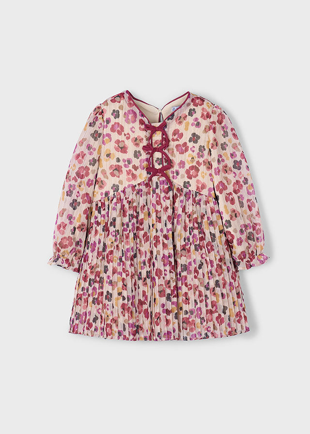 Mayoral Girls Cherry Flower Print Pleated Dress