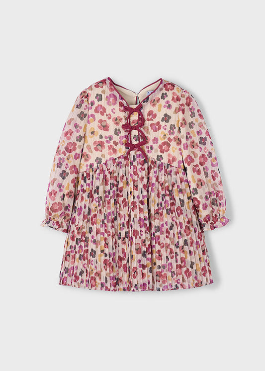 Mayoral Girls Cherry Flower Print Pleated Dress