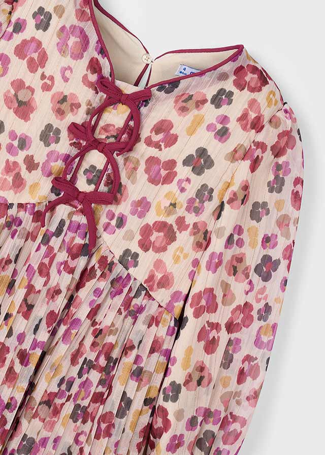Mayoral Girls Cherry Flower Print Pleated Dress
