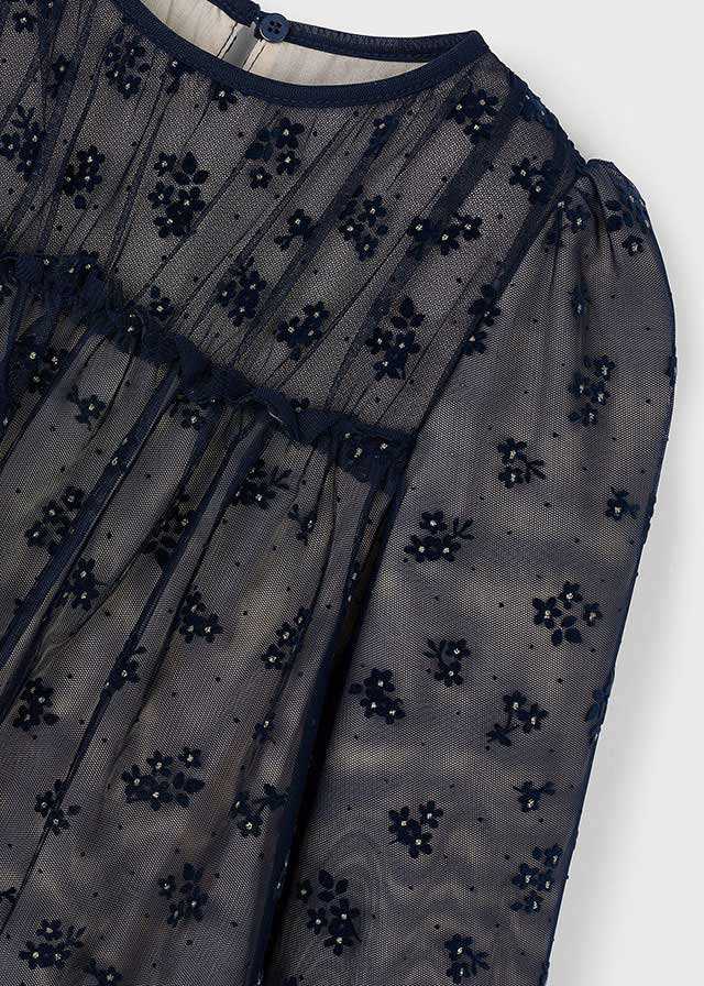 Mayoral Girls Navy Tulle Printed Dress