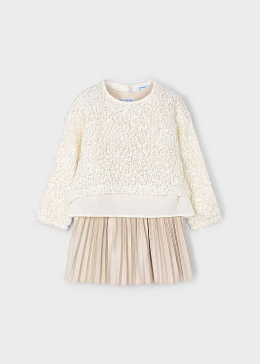 Mayoral Girls Sand Sequin Combined Dress