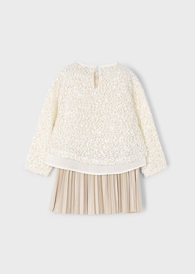 Mayoral Girls Sand Sequin Combined Dress