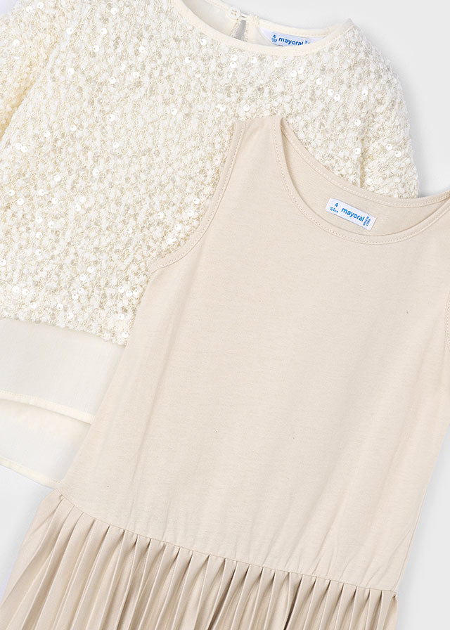 Mayoral Girls Sand Sequin Combined Dress