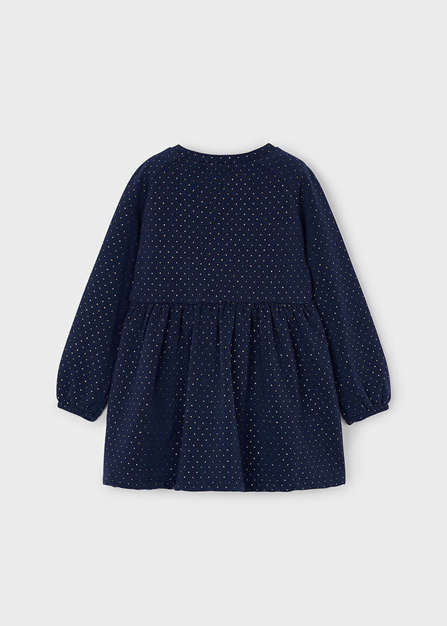 Mayoral Girls Navy Fleeced Dress With Flower Handbag