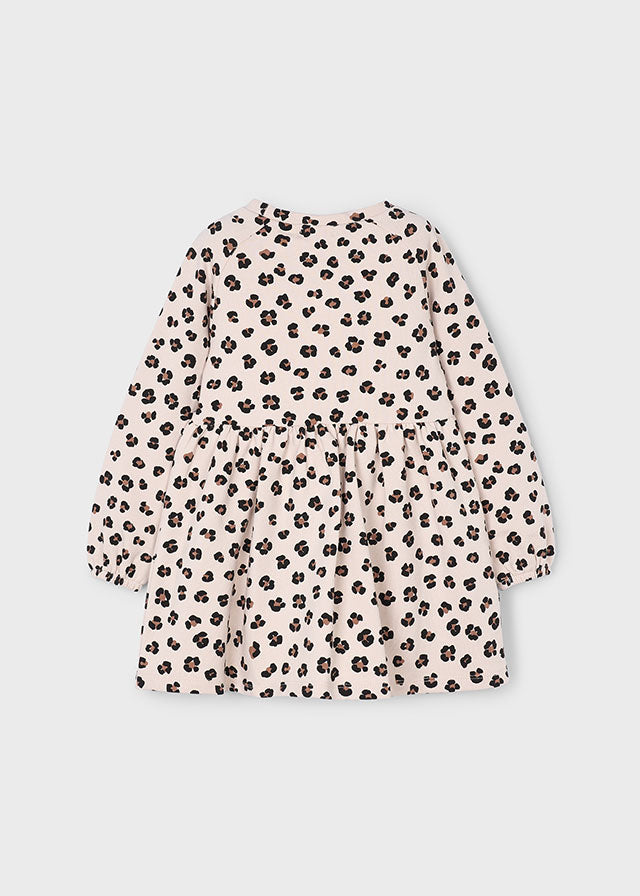 Mayoral Girls Sand Fleeced Leppard Print Dress With Black Bag