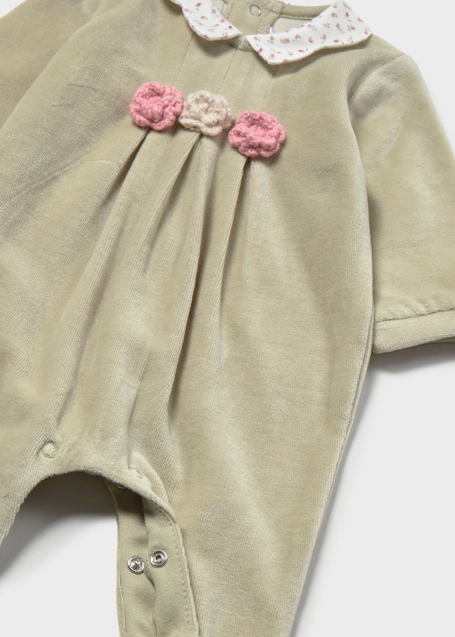 Mayoral Baby Girls Baby Green Rose Velour Romper