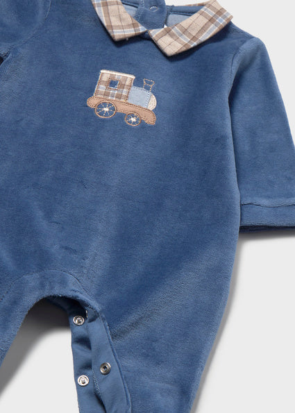 Mayoral Baby Boy Blueberry Velour Onesie
