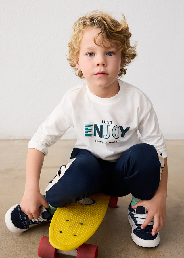 Mayoral Boys Cream Long Sleeve T-shirt Puff Print