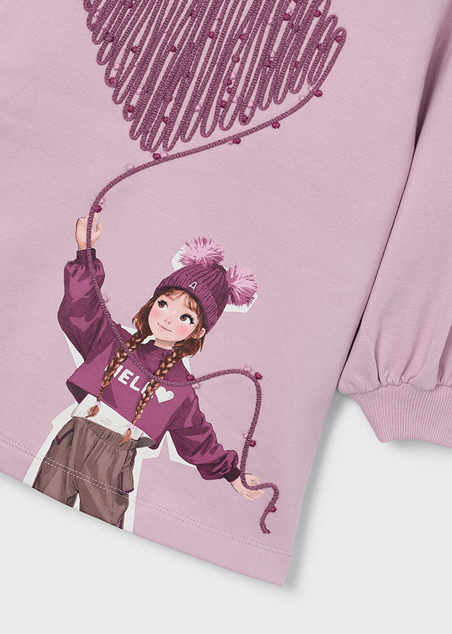 Mayoral Girls Mauve Graphic Print Fleece Dress
