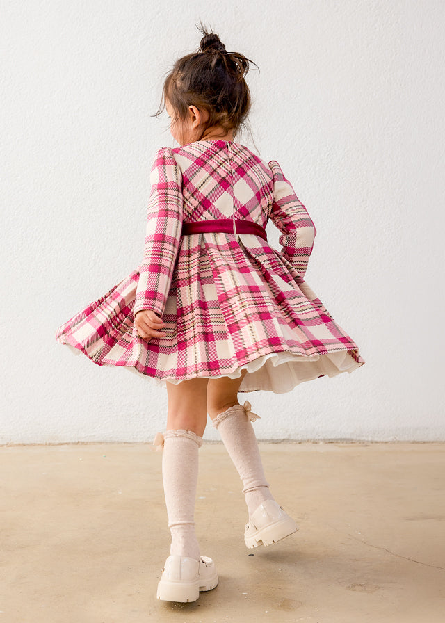 Mayoral Girls Raspberry Plaid Dress
