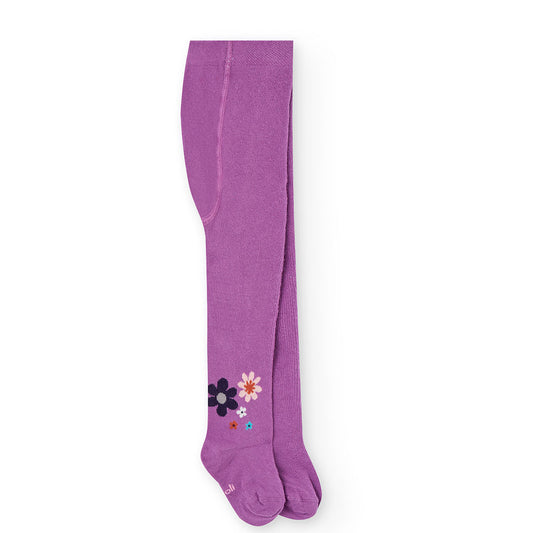 Boboli Girls Thick Floral Blackberry Tights