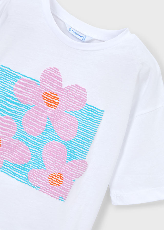 Mayoral Girls White Lila Short Sleeved T-shirt
