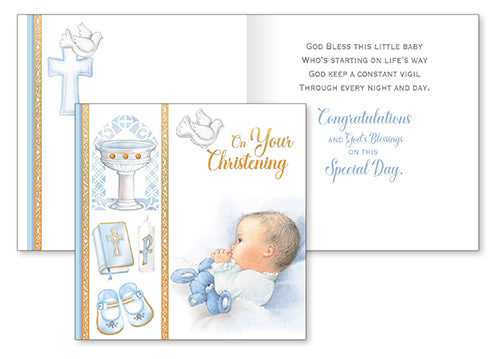 Baby Boy Christening Card 3D