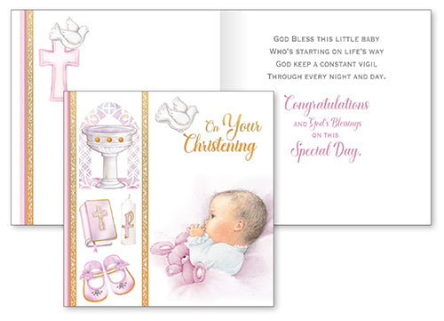 Baby Girl Christening Card 3D