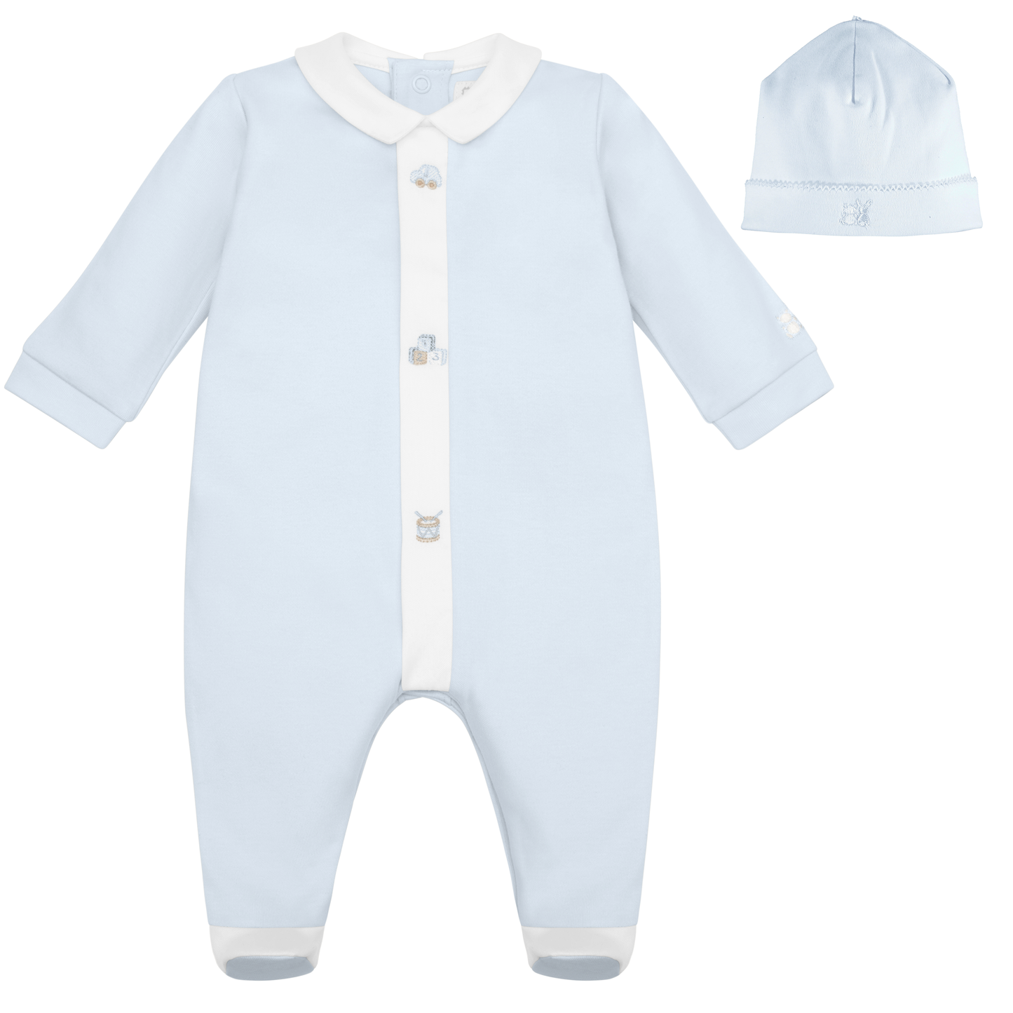 Emile et Rose Blue Baby Toy Emroidered Baby Grow & Hat