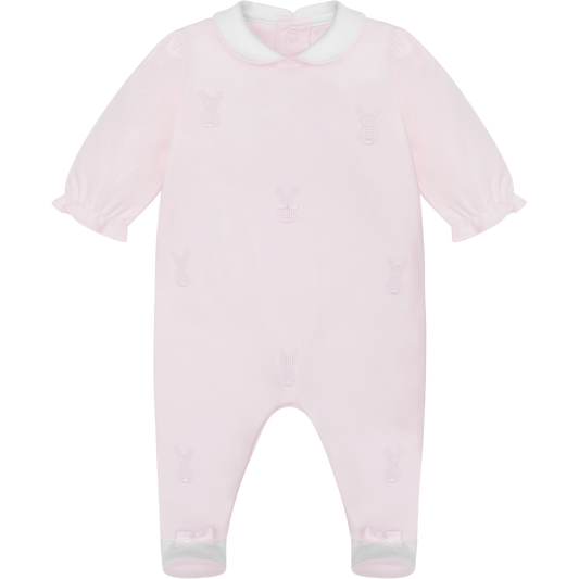 Emile et Rose Baby Girls Pink Baby Grow Embroidered Bunnies & Hat