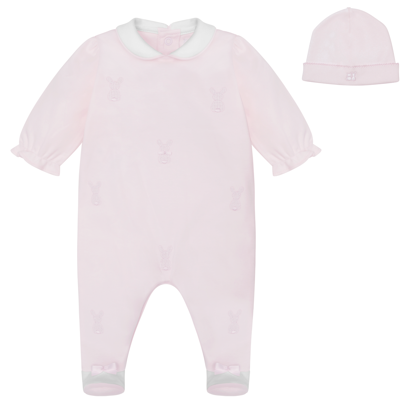 Emile et Rose Baby Girls Pink Baby Grow Embroidered Bunnies & Hat