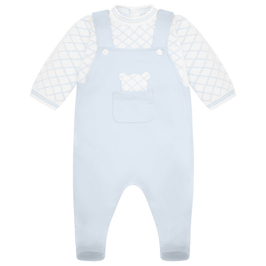 Emile et Rose Baby Boys Blue 2 in 1 Dungarees Knit Top & Teddy Applique