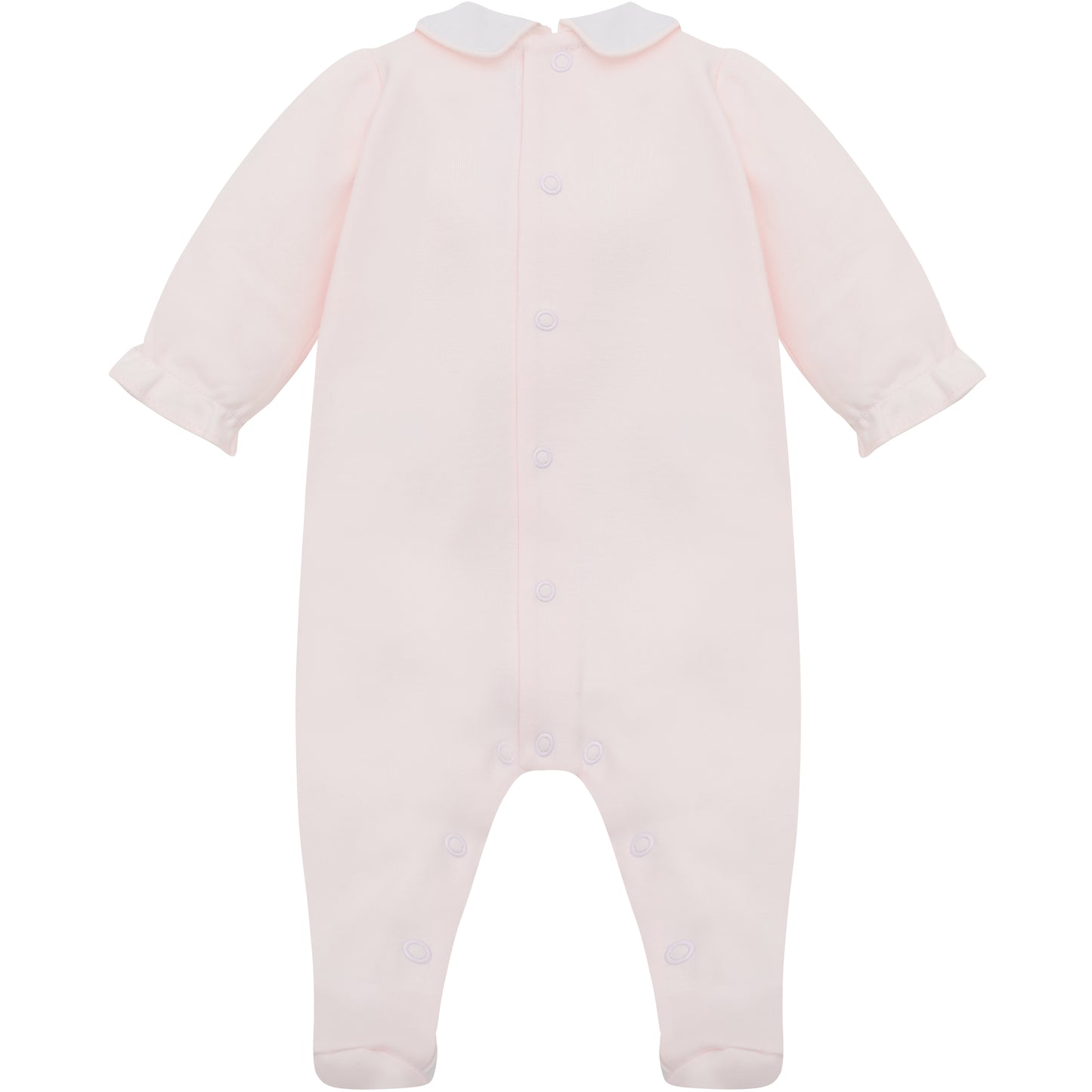 Emile et Rose Baby Girls Pink Baby Grow with Floral Mock Front Opening, Collar & Hat