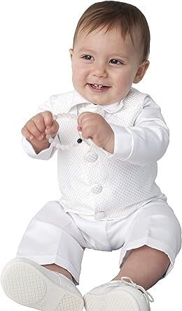 Vivaki Boys Christening White 4 Piece Set Trousers, Top, Waistcoat and Tie
