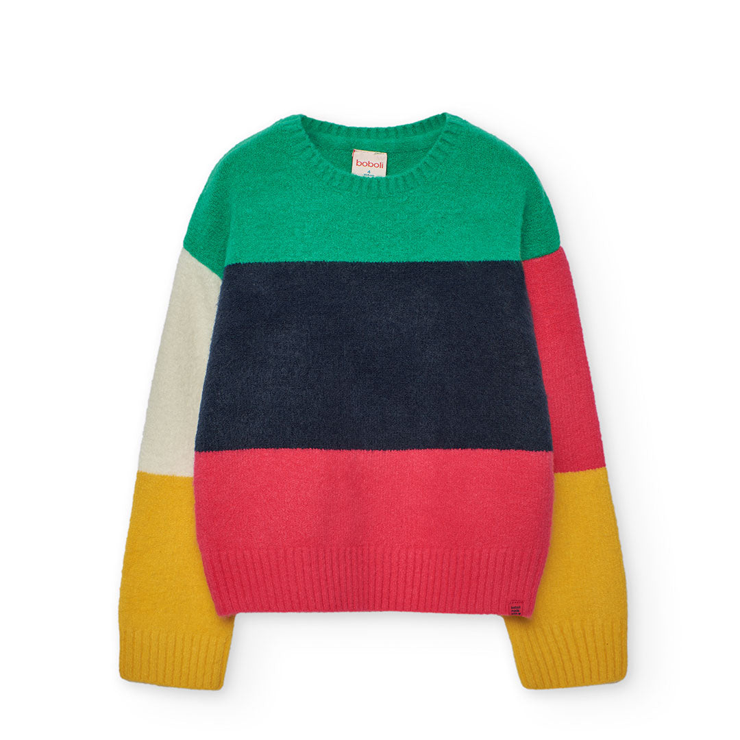 Boboli Girls Knit Colour Block Round Neck Jumper