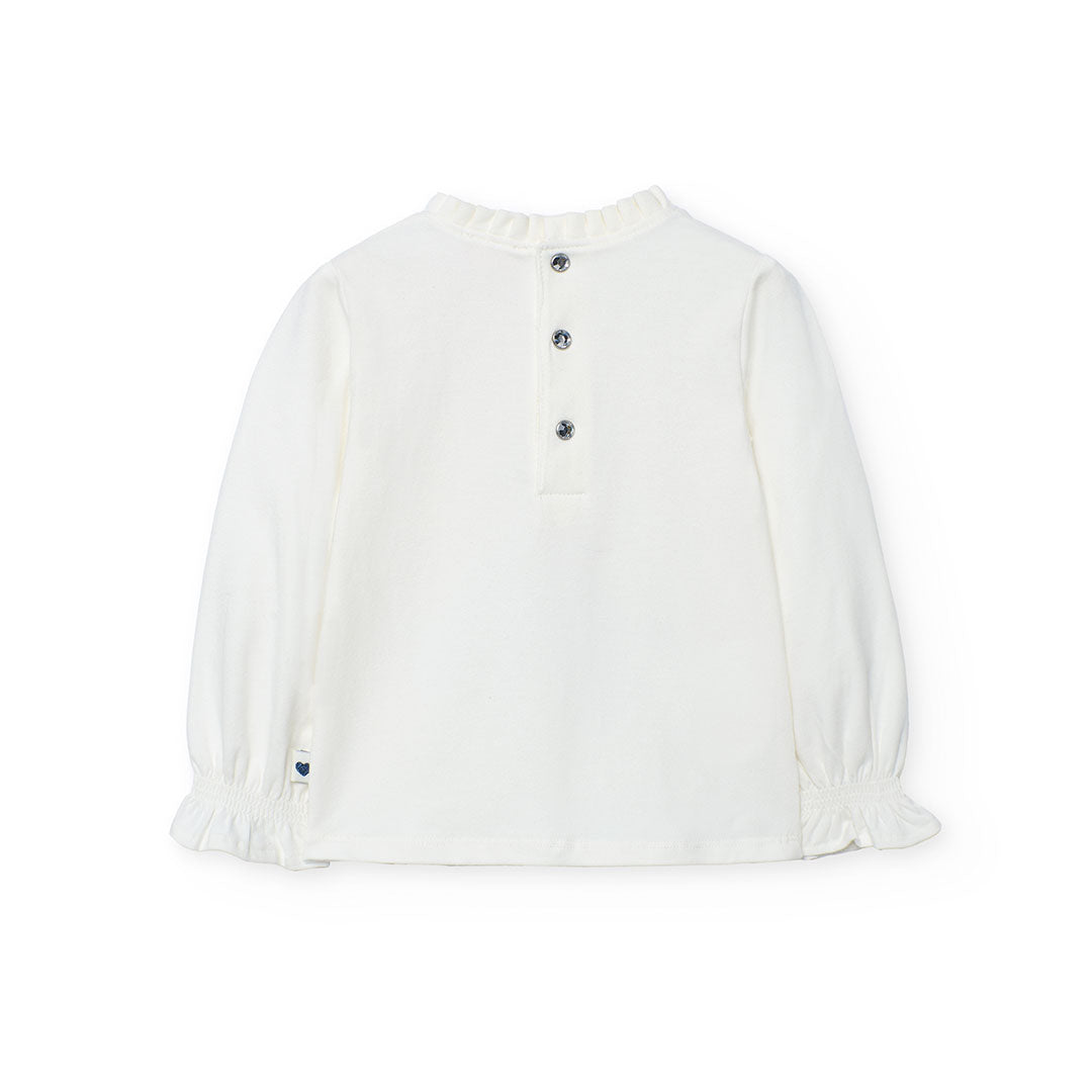 Boboli Girls Long sleeve Off White Frill Neck Top