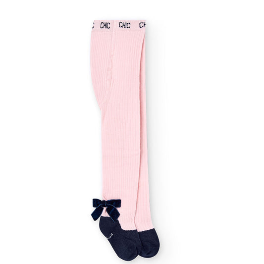 Boboli Girls Baby Pink Tights with Navy Bows