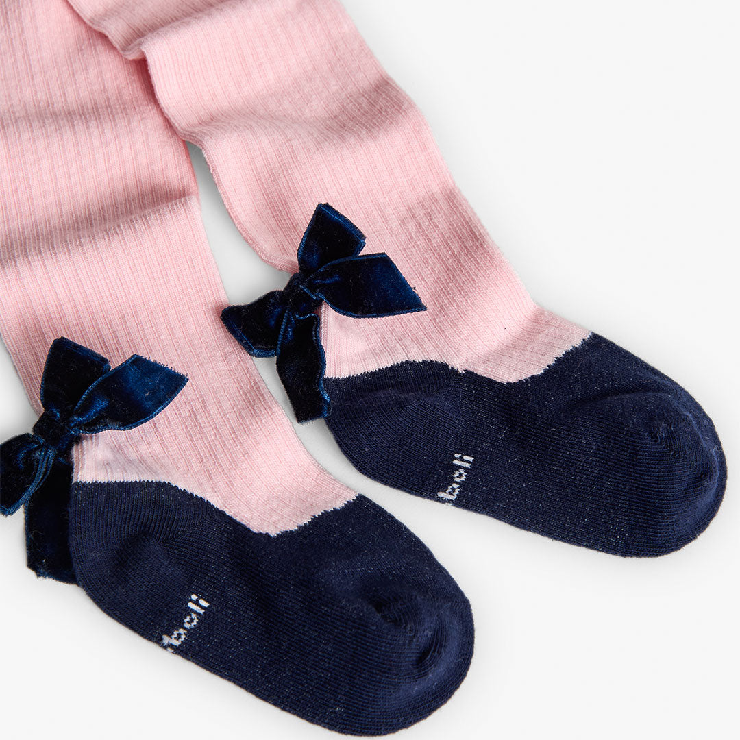 Boboli Girls Baby Pink Tights with Navy Bows