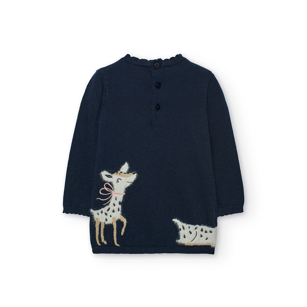 Boboli Navy Knit Dress With Baby Dear