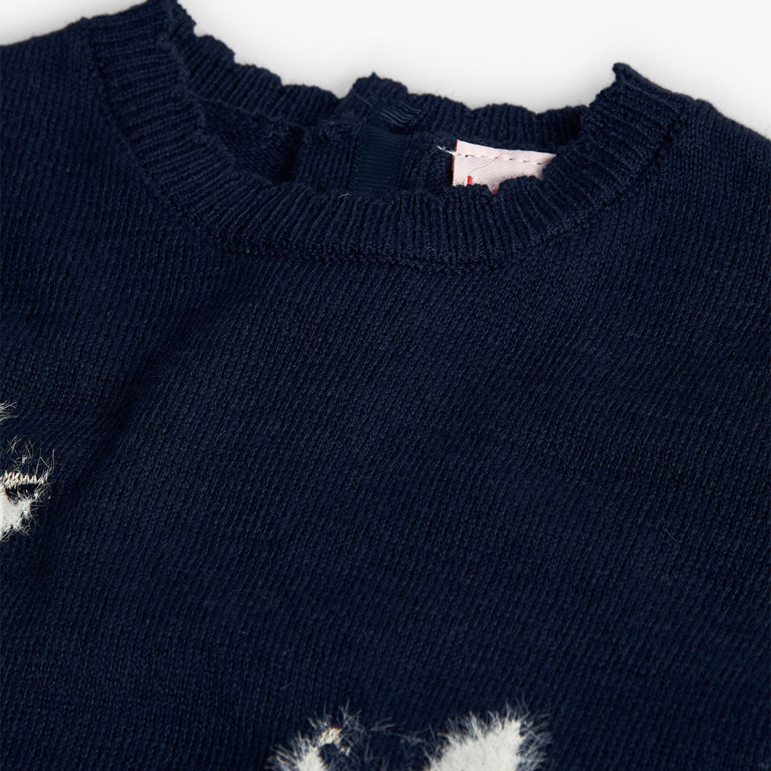 Boboli Navy Knit Dress With Baby Dear